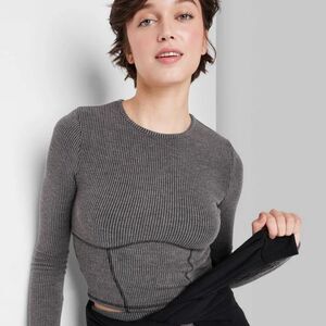 Wild fable long sleeve structured gray ribbed shirt size L